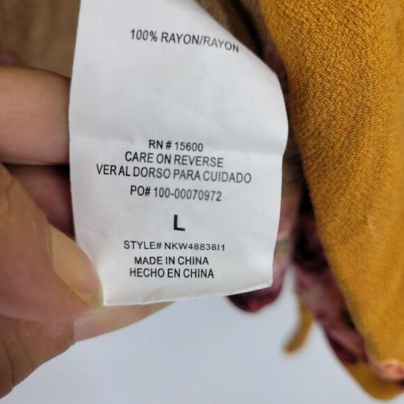 Vintage Rewind Peasant Blouse L Mustard Floral Off Shoulder Crop Button Tie Puff - Picture 14 of 14
